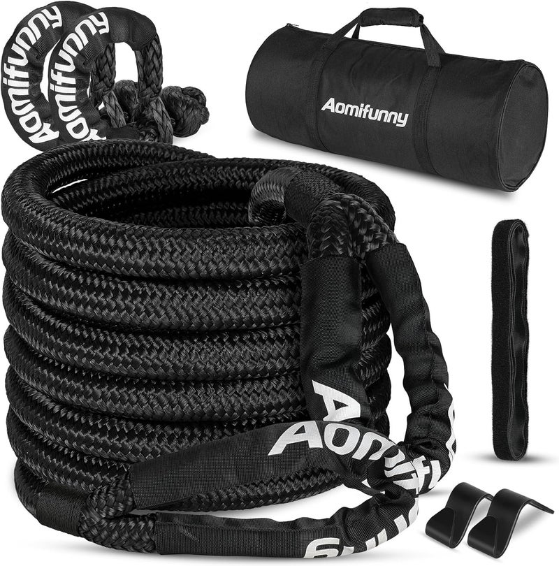 Aomifunny 1" x30ft Kinetic Recovery Tow Rope Kit, 48,800 lbs Break Strength, 35% Elasticity, with 2 Soft Shackles, Heavy Duty Tow Strap for Offroad Jeep, SUV, Truck, ATV, UTV, Tractor & 4x4 Vehicles - Image 1